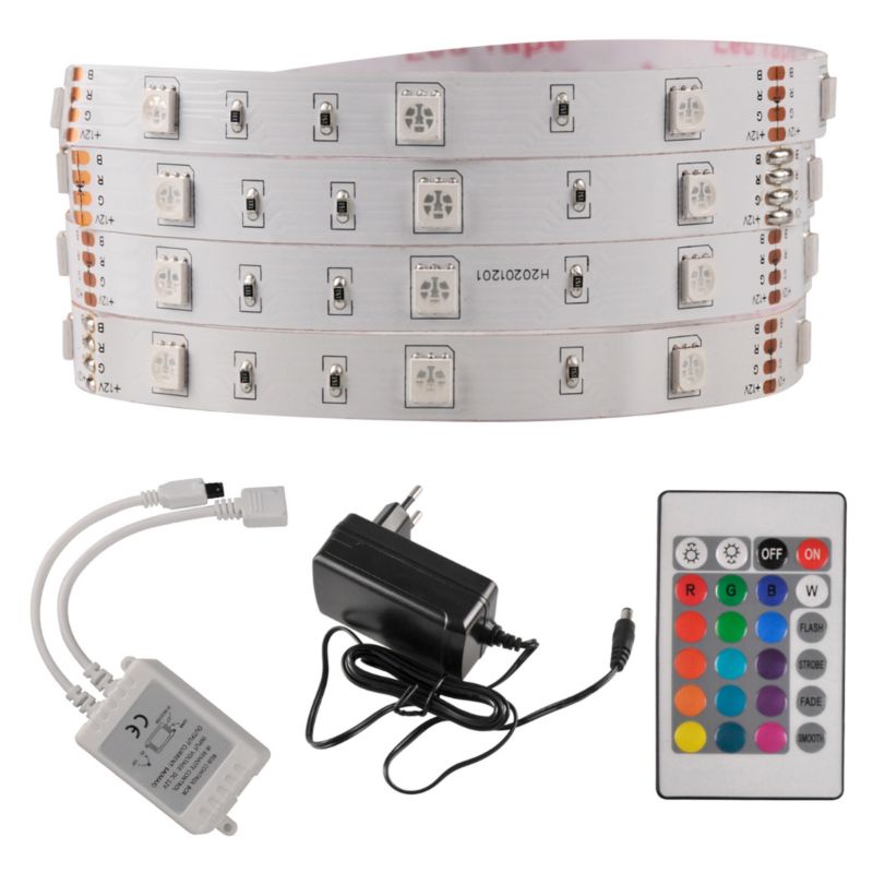 Zestaw Taśma LED 18W 5m IP20 RGB kontroler, pilot, zasilacz Polux 1 szt.