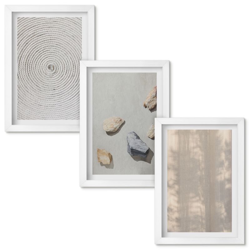 Obraz Ścienny Zestaw Wallfluent Boho naturalne tekstury struktury Biała rama 20x30cm 3 szt.