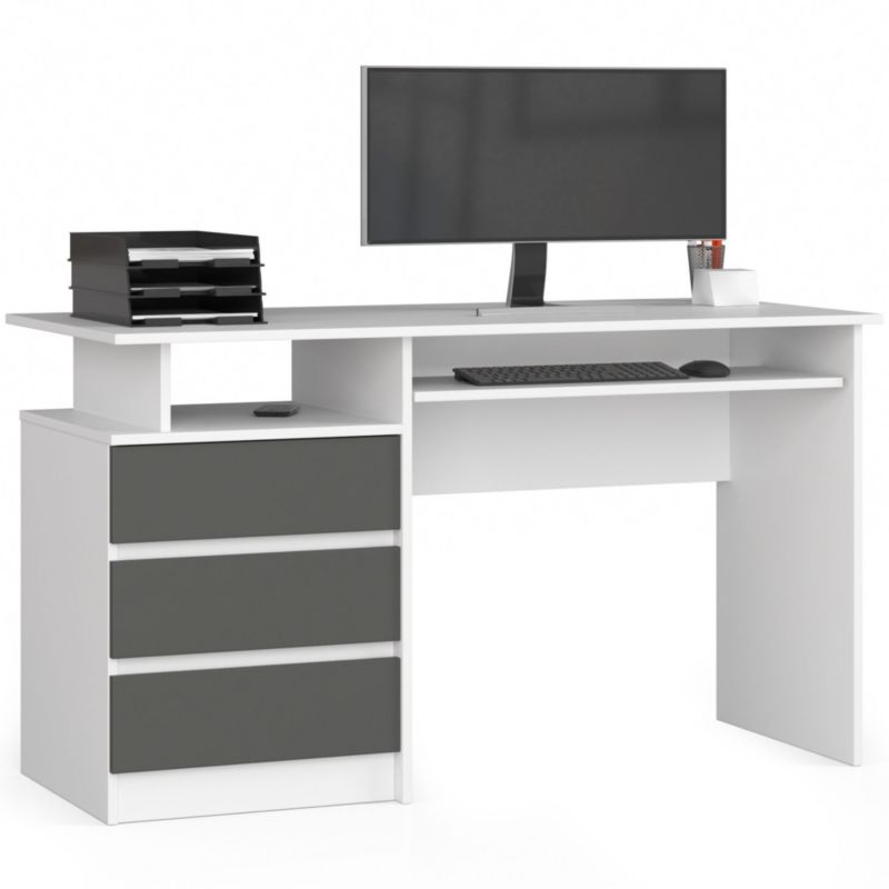 Biurko Akord CLP Białe 135 cm 3 szuflady kolor Grafit Szary mat 2 półki 135x60x77 cm 1 szt.
