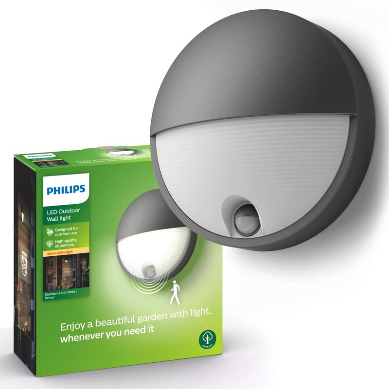 Kinkiet Ogrodowy Philips Lampa Elewacyjna Zewnętrzna LED 5.5W 600lm 2700K IP44 z Czujnikiem Ruchu i Zmierzchu Antracyt 1 szt.