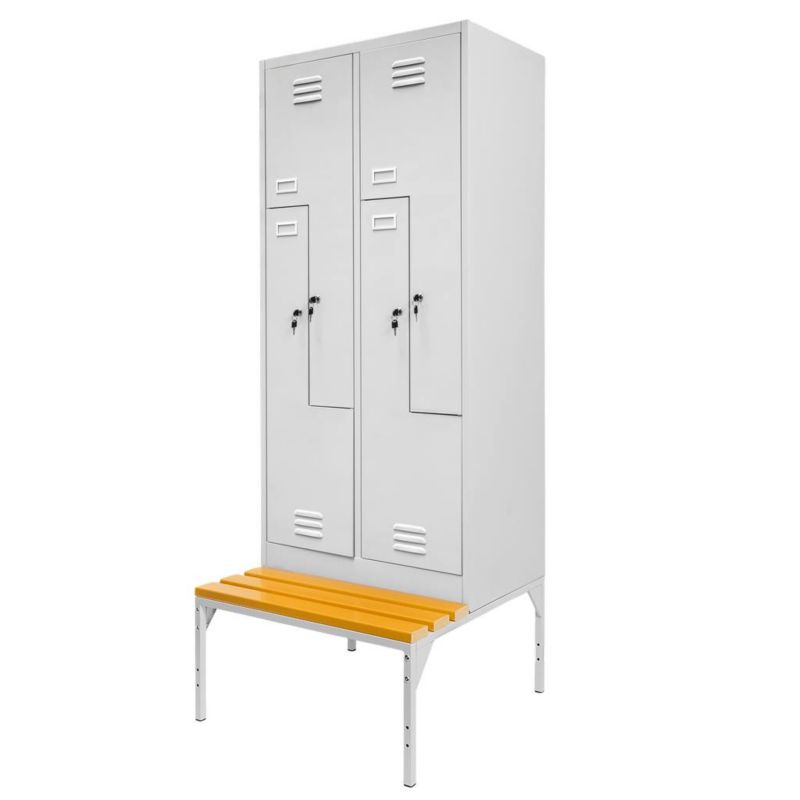 Szafa Mega-M ubraniowa BHP socjalna metalowa z ławeczką 4-drzwiowa typ L szara 80x80x223 cm skręcana 1szt.