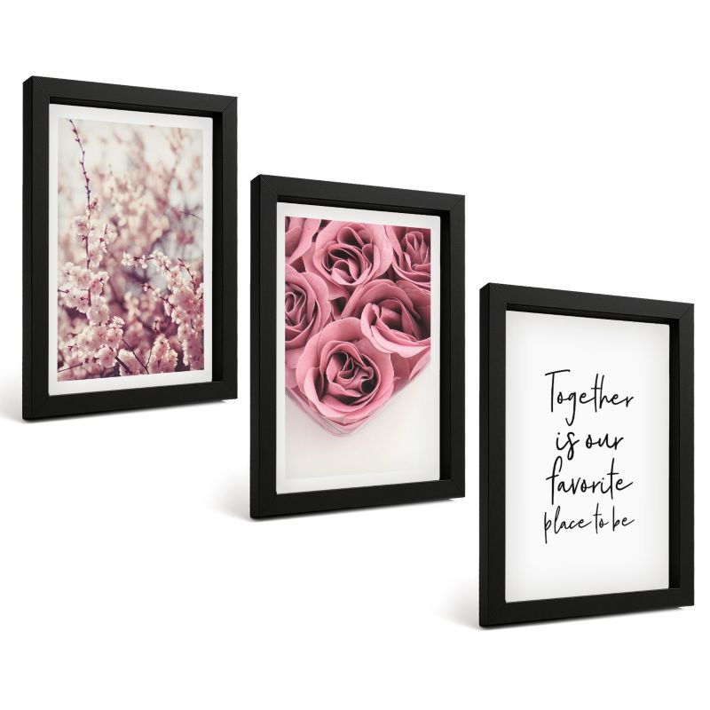 Galeria 3 Obrazów w Czarnej Ramie ArtPrintCave 20x30 cm Komplet ścienny Kwiaty bukiety róż z napisem 1 kpl.