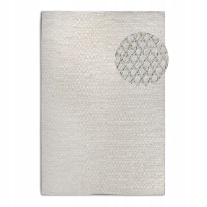 Dywan 190x280cm, ręcznie tkany, kremowy, jednokolorowy z wełny i bawełny marki Elle Decor, 1 szt.