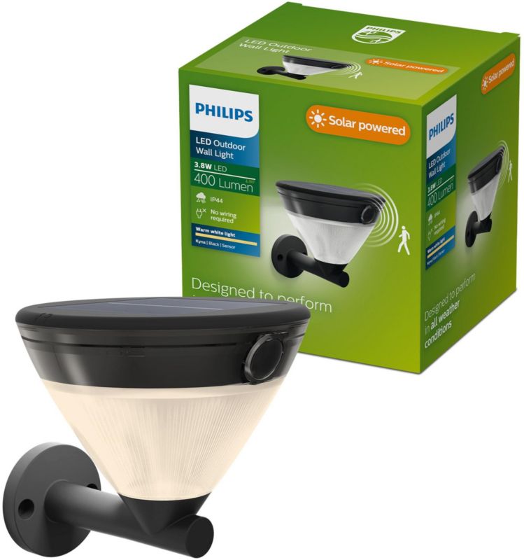 Kinkiet Ogrodowy Kyna Philips Lampa Zewnętrzna Solarny 3.8W 400lm 2700K IP44 Czarna z Czujnikiem Ruchu 1 szt.