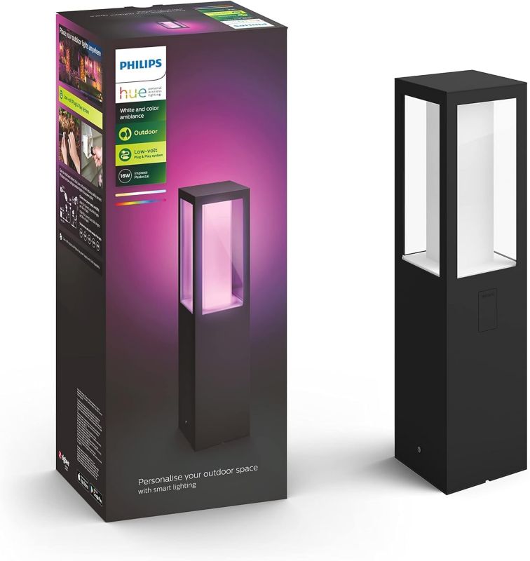 Lampa Ogrodowa Philips HUE Zewnętrzna LED Słupek 40cm 15.8W 1180lm IP44 RGB TW Czarna Inteligentna White and Color Ambiance 1 szt.