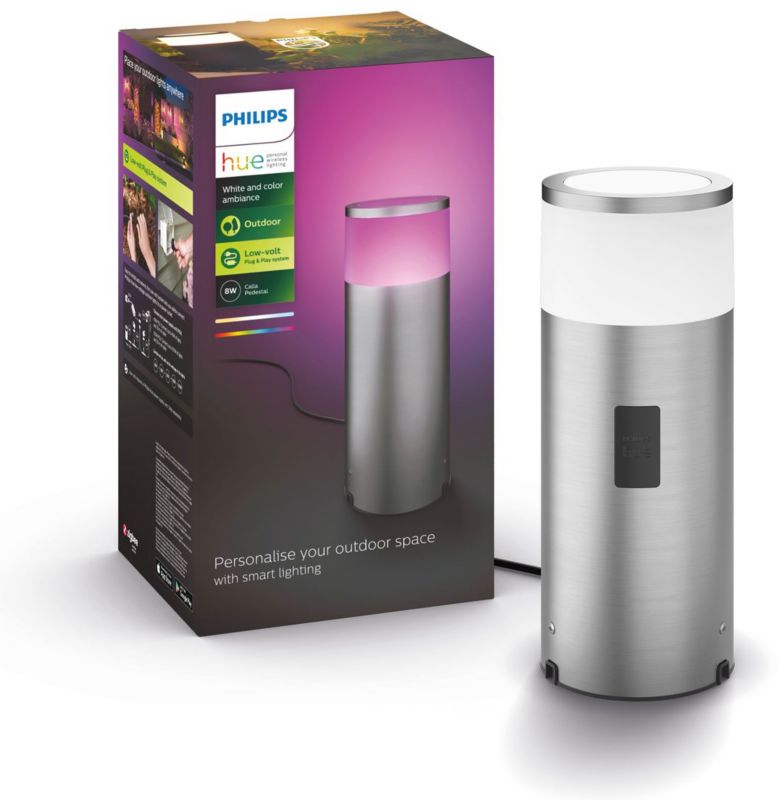 Lampa Ogrodowa Philips HUE Zewnętrzna LED Słupek 25cm 8W 590lm IP65 RGB TW Srebrny Inteligentna White and Color Ambiance 1 szt.