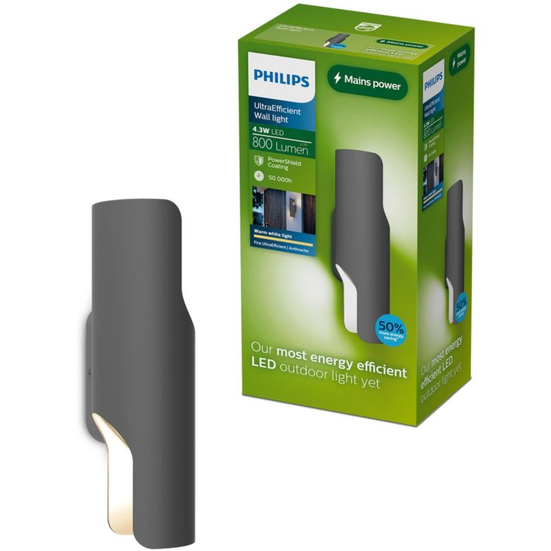 Kinkiet Ogrodowy Fira Philips Lampa Zewnętrzna Elewacyjna LED 4.3W 800lm 2700K IP44 Antracyt 1 szt.