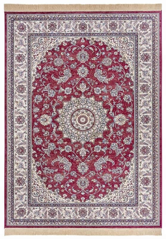 Dywan Hanse Home Eva 160x230 cm, kremowo czerwony, tradycyjny wzór, z frędzlami, z wiskozy i bawełny, do salonu, 1 szt.