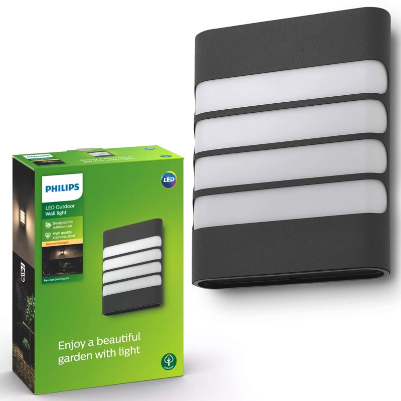 Kinkiet Ogrodowy Raccoon Philips Lampa Elewacyjna Zewnętrzna LED 3W 270lm 2700K IP44 Antracyt 1 szt.