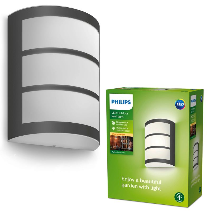Kinkiet Ogrodowy Python Philips Lampa Elewacyjna Zewnętrzna LED 6W 450lm 2700K Antracyt IP44 1 szt.