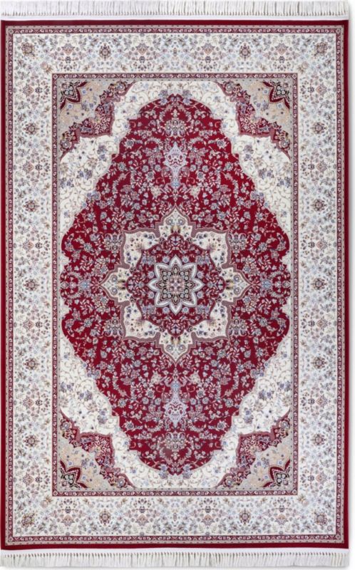 Dywan Villeroy&Boch 155x235cm, tradycyjny wzór rozeta czerwony kremowy, z frędzlami, do salonu, 1 szt.