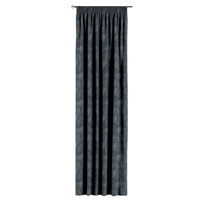 Zasłona na taśmie marszczącej 1 szt. 130 x 245 cm Dekoria szaro-srebrne liście miłorzębu na grafitowym tle 1 szt.