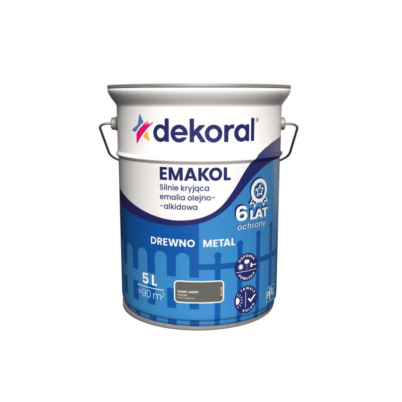 Emalia olejno-alkidowa Dekoral Emakol do drewna i metalu szary jasny 5 l