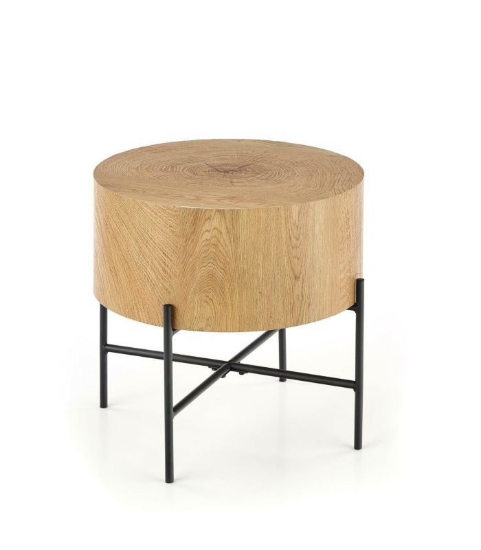 Stolik kawowy Woodsten S INTESI stolik okrągły dąb loftowy, drewniany blat, czarny stelaż, 45 cm 1 szt.