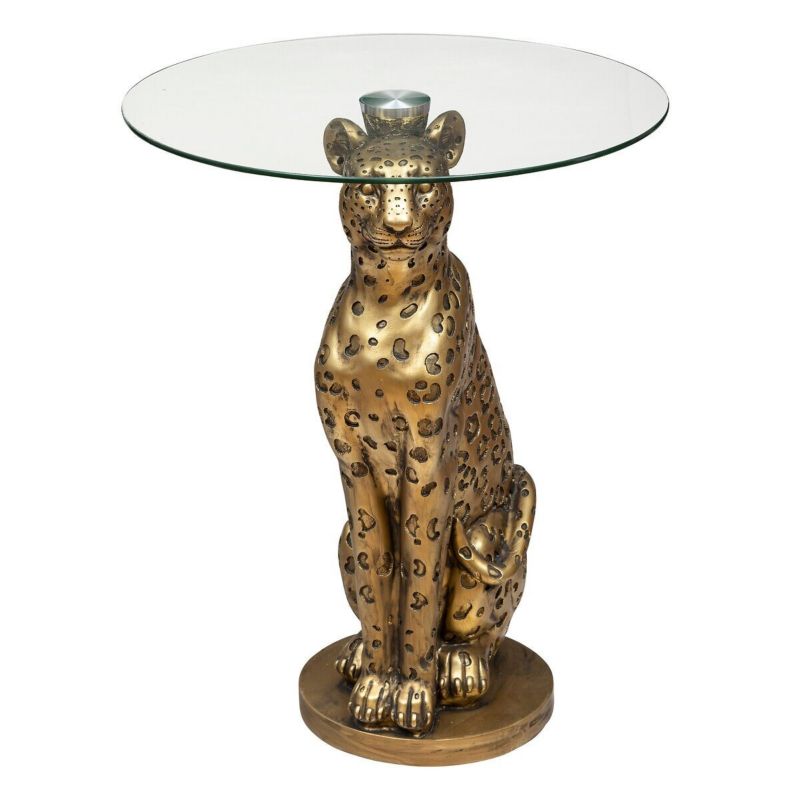 Stolik kawowy Leopard ATMOSPHERA stolik okrągły złoty szklany nowoczesny glamour do salonu 40 cm 1 szt.