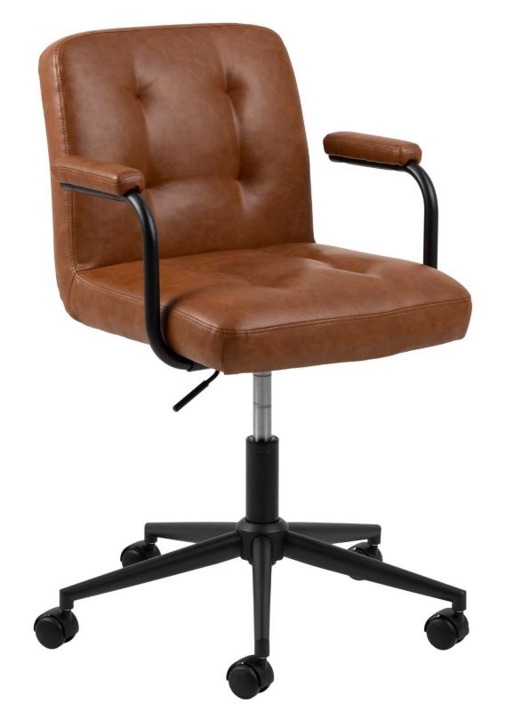 Fotel biurowy Cosmo Arm ACTONA fotel biurowy ergonomiczny ekoskóra brązowy obrotowy z podłokietnikami retro 1 szt.