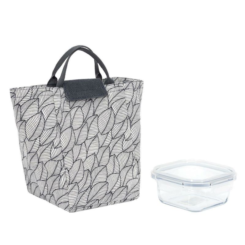 Zestaw lunchbox szklany z torbą termiczną INTESI szary nowoczesny 26 cm 1 zestaw