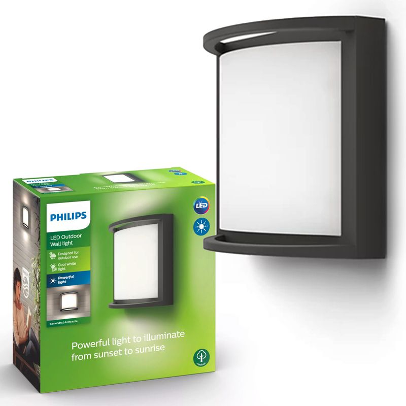 Kinkiet Ogrodowy Samondra Philips Lampa Elewacyjna Zewnętrzna LED 12W 1200lm 4000K IP44 Antracyt 1 szt.