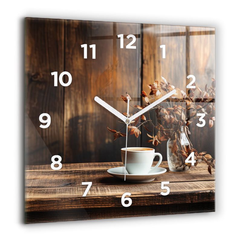 Zegar z białymi wskazówkami Wallfluent 60x60 cm Kubek kawy Szklany 1 szt.