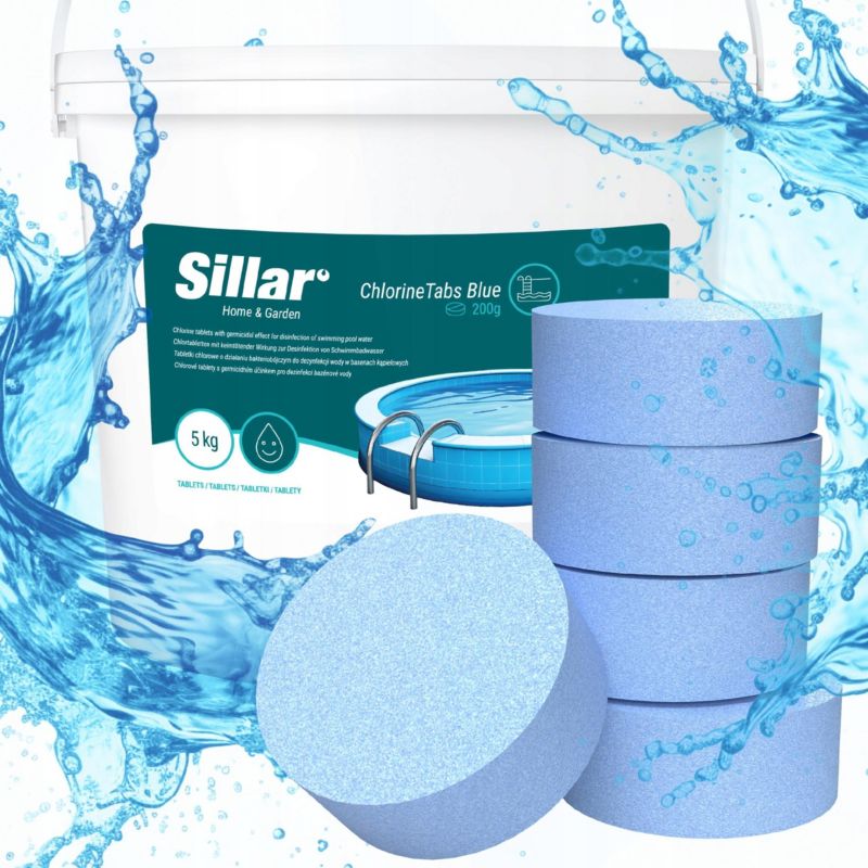 Chlor do basenu, Sillar, w tabletkach, 11w1, do dezynfekcji wody w basenach, jacuzzi,5kg, 200g, 1szt