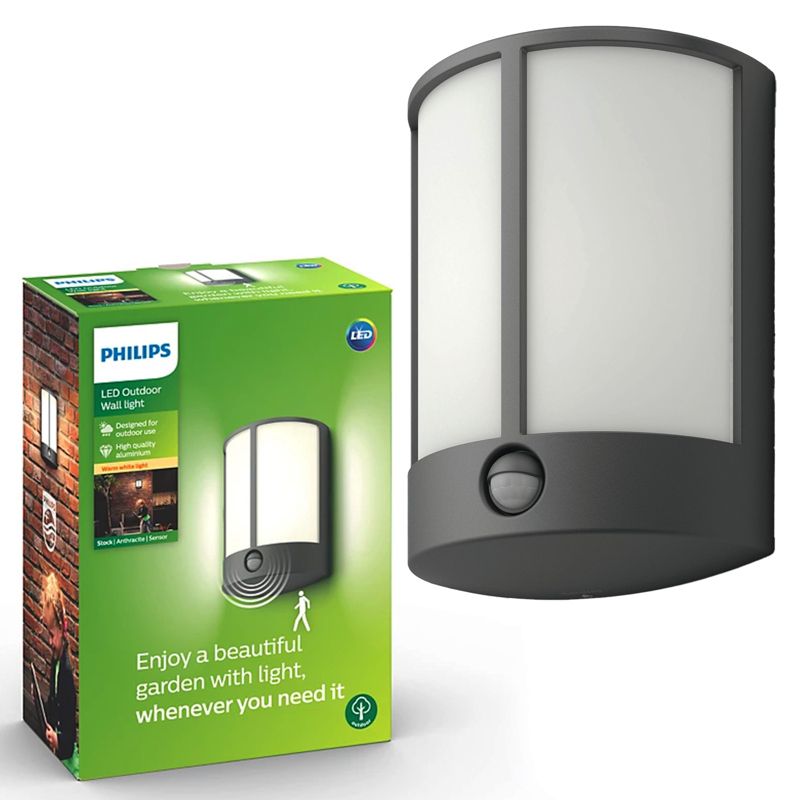 Kinkiet Ogrodowy Stock Philips Lampa Elewacyjna Zewnętrzna LED 6W 600lm 2700K IP44 z Czujnikiem Ruchu i Zmierzchu Antracyt 1 szt.