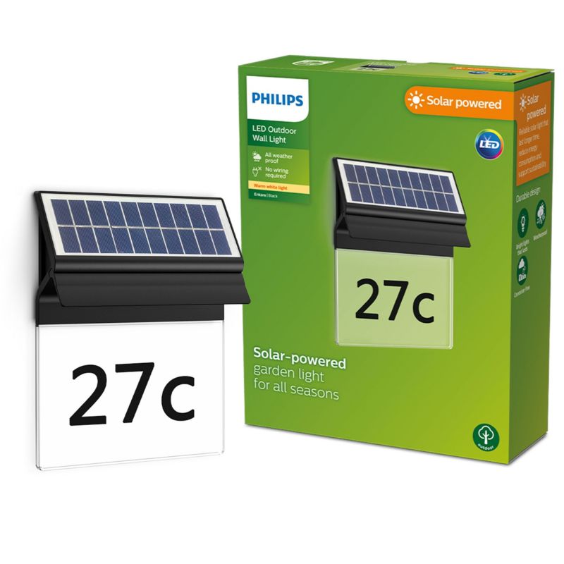 Kinkiet Ogrodowy Enkara Philips Lampa Solarna Elewacyjna Zewnętrzna LED 0.2W 17lm 2700K Czarna 1 szt.