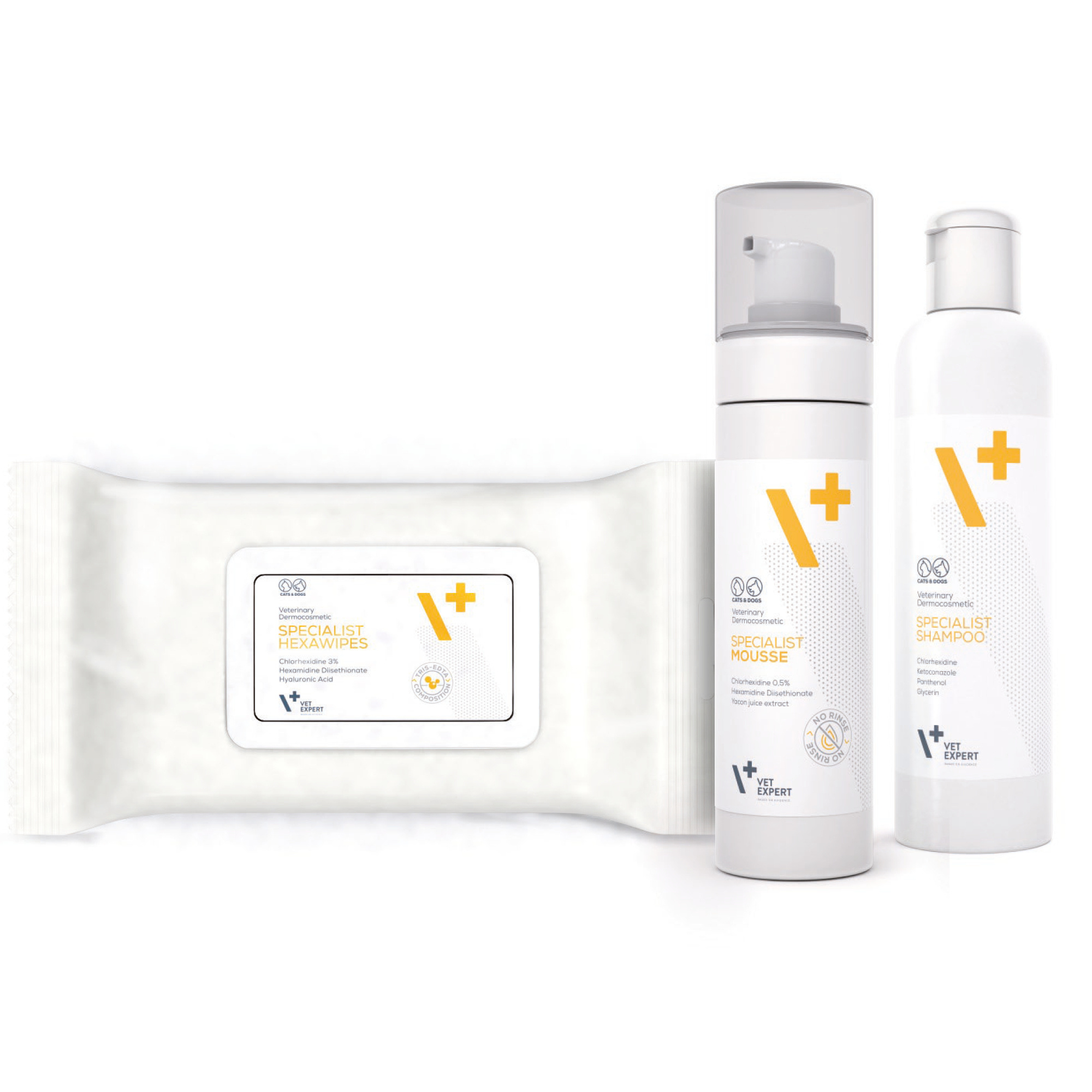 VET EXPERT SPECIALIST LINE - SHAMPOO, MOUSSE, HEXAWIPES - pełne wsparcie przy infekcji skóry psa i kota