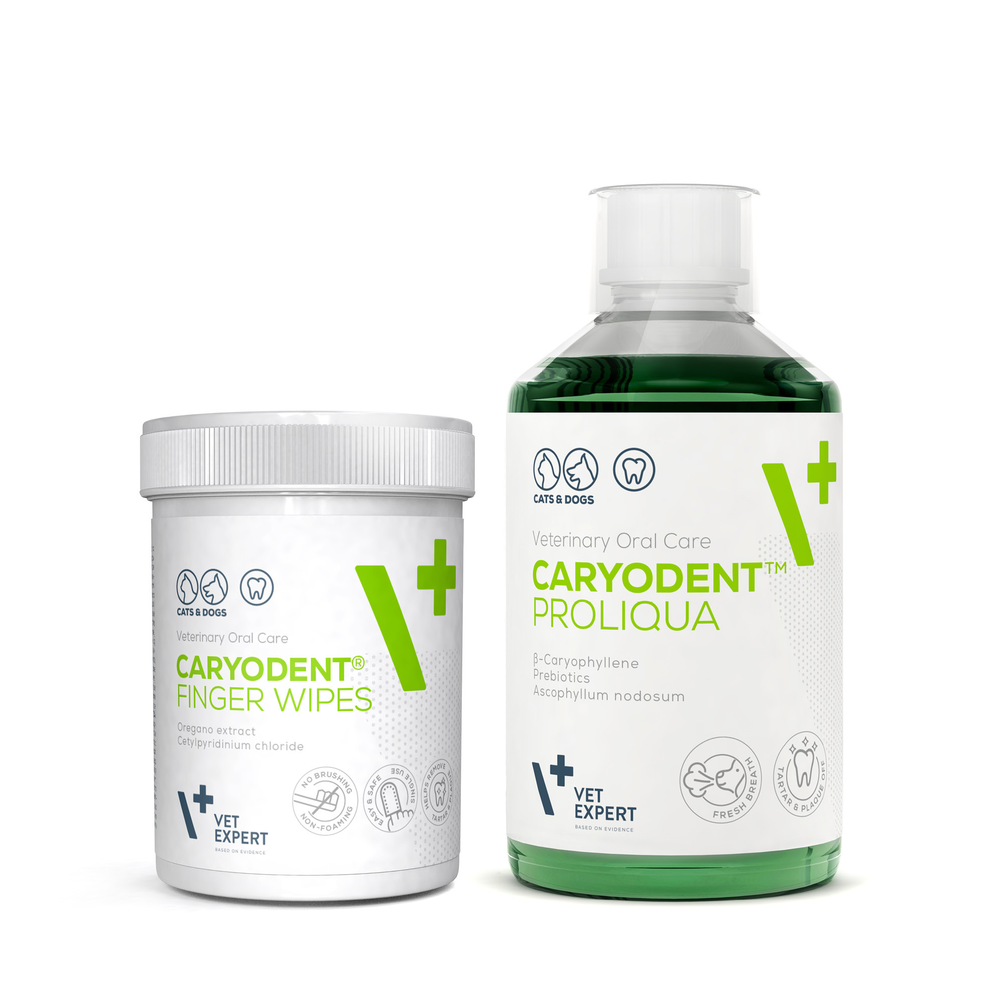 Caryodent | VET EXPERT | Zestaw | Czyściki 50 szt. + Płyn do wody 250ml | Higiena jamy ustnej psa i kota