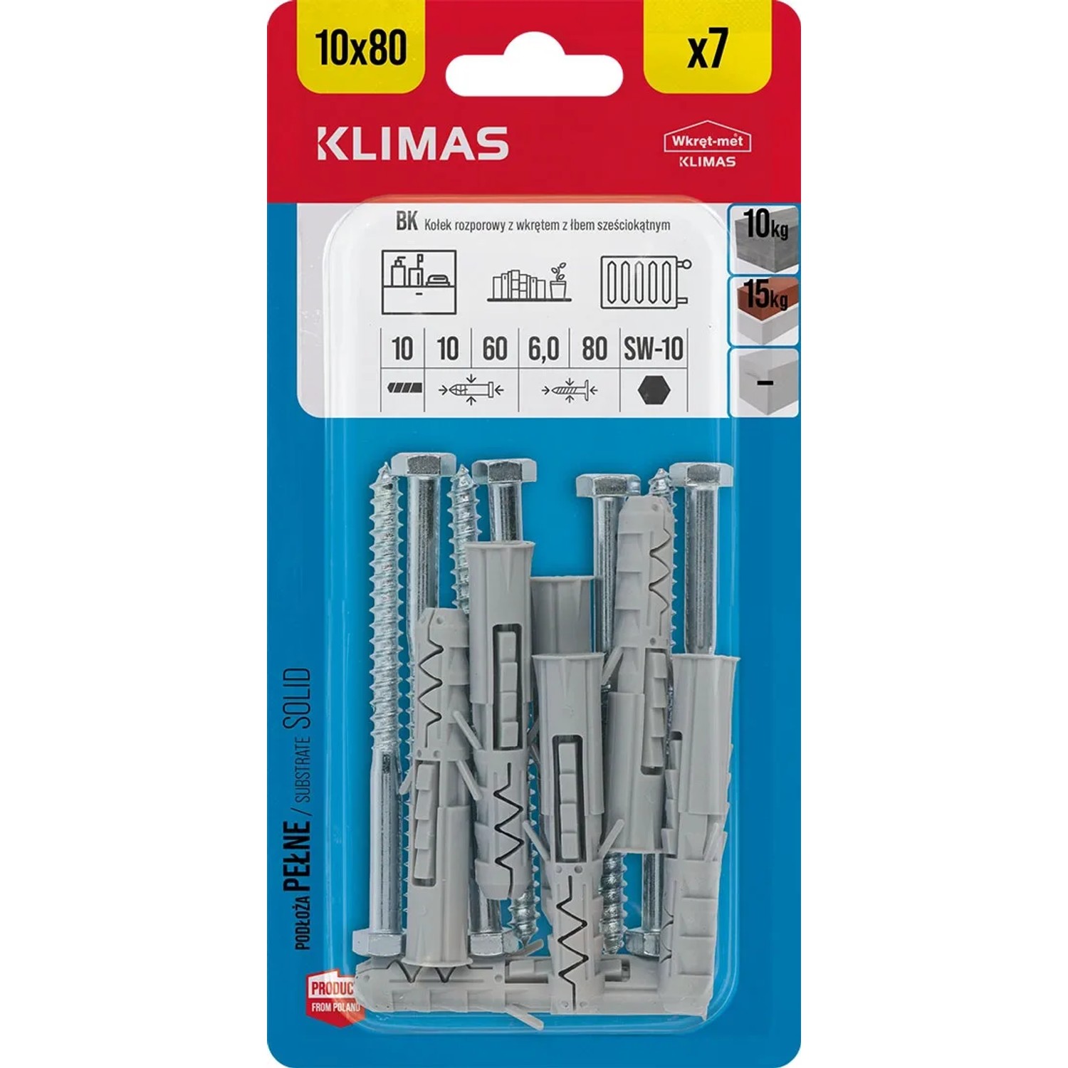 Wkręt-met Kołek rozporowy z wkrętem do drewna z łbem 6-kątnym 10 mm x 80 mm