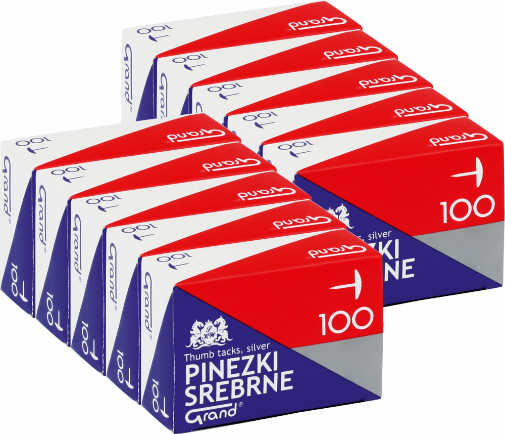 10x Pinezki Grand, 100 sztuk, srebrny