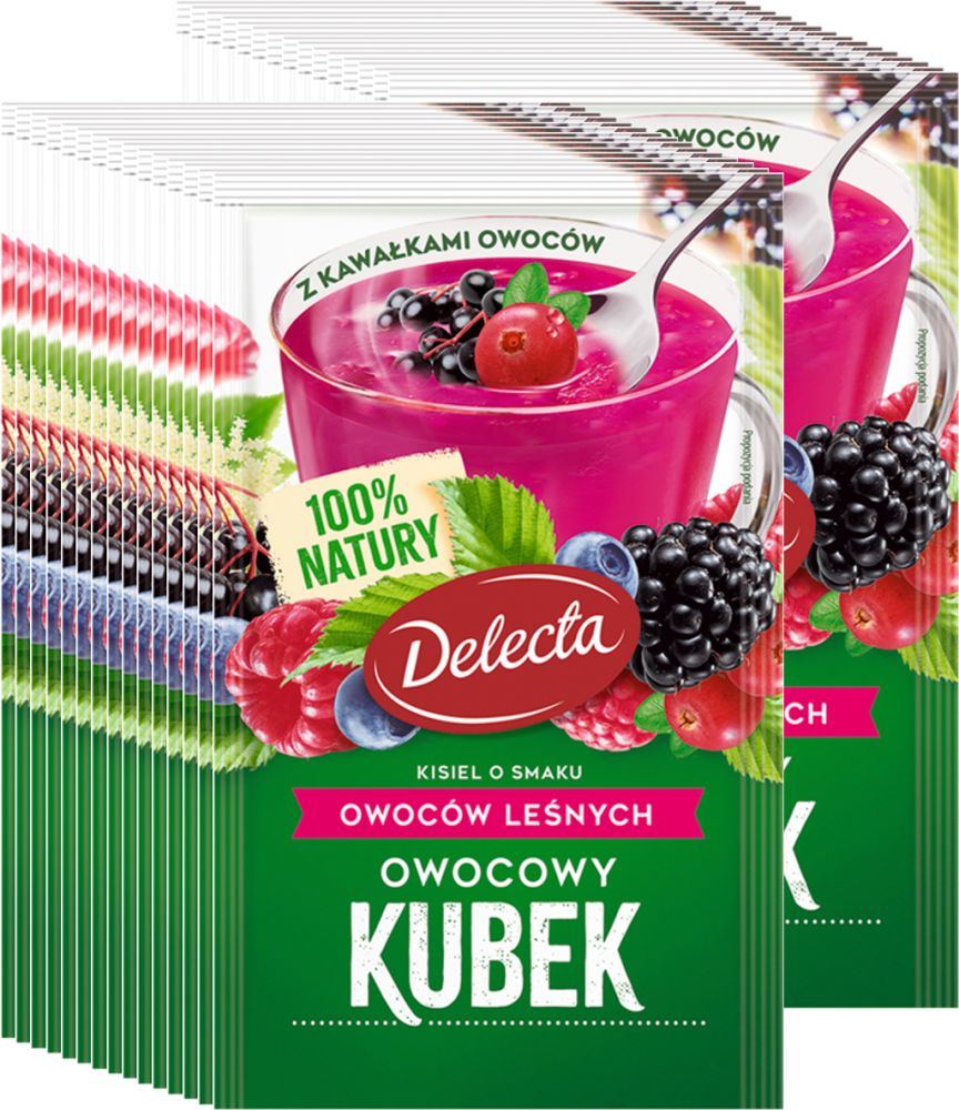 30x Kisiel Delecta Owocowy Kubek z kawałkami owoców, owoce leśne, 30g