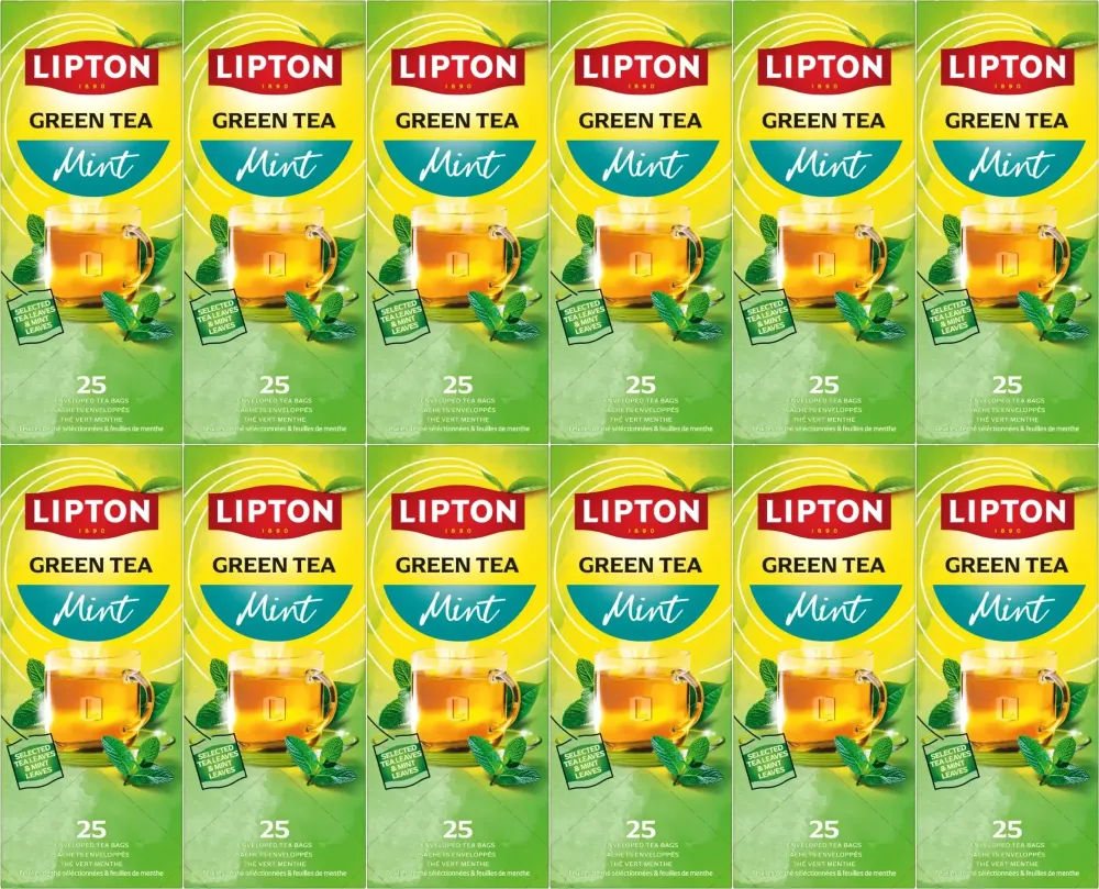 12x Herbata zielona smakowa w kopertach Lipton Classic Green Tea Mint, mięta, 25 sztuk x 1.6g