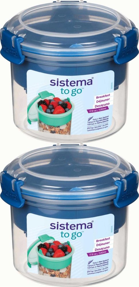 2x Lunchbox na śniadanie Sistema Breakfast To Go, z łyżeczką, 530ml, granatowy