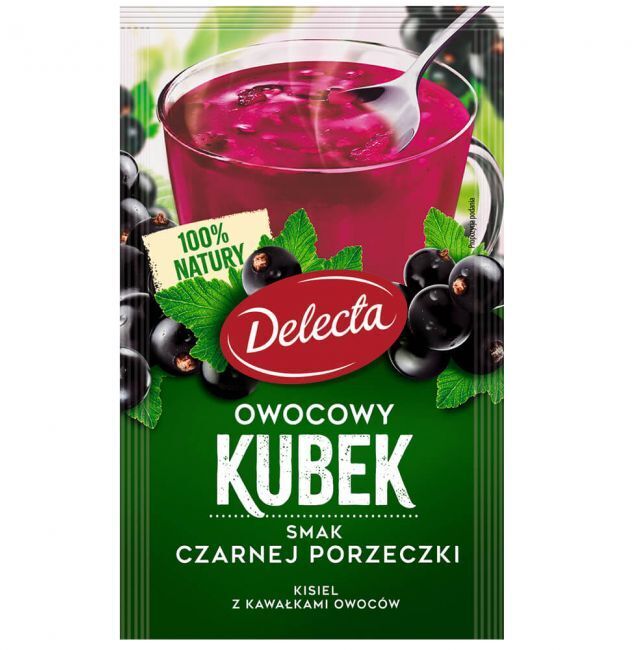 Outlet: WAŻNY DO 2026-07-31 Kisiel Delecta Owocowy Kubek z kawałkami owoców, czarna porzeczka, 30g