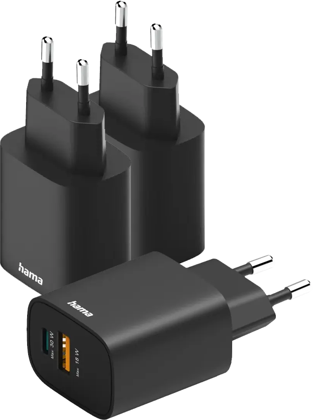 2x Ładowarka do telefonu Hama, Power Delivery Quick Charge, USB-C/USB-A, 30W, czarny