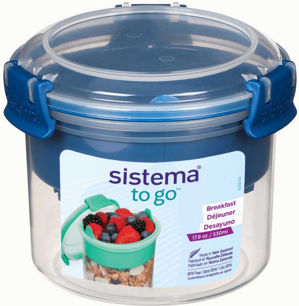 Lunchbox na śniadanie Sistema Breakfast To Go, z łyżeczką, 530ml, granatowy