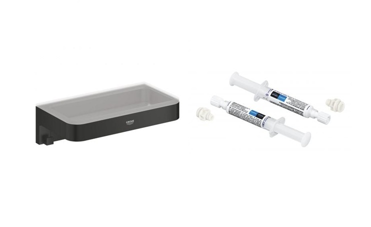 Zestaw Grohe Start Cube półka prysznicowa 20 cm czarna i klej montażowy QuickFix (411072430, 41128000)
