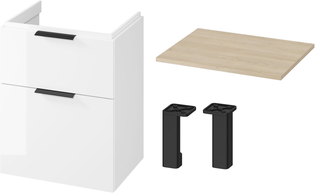 Cersanit City zestaw 60 cm szafka podumywalkowa z blatem Moduo biały połysk/dąb (S590022, S584017DSM, S584033, S5990163)