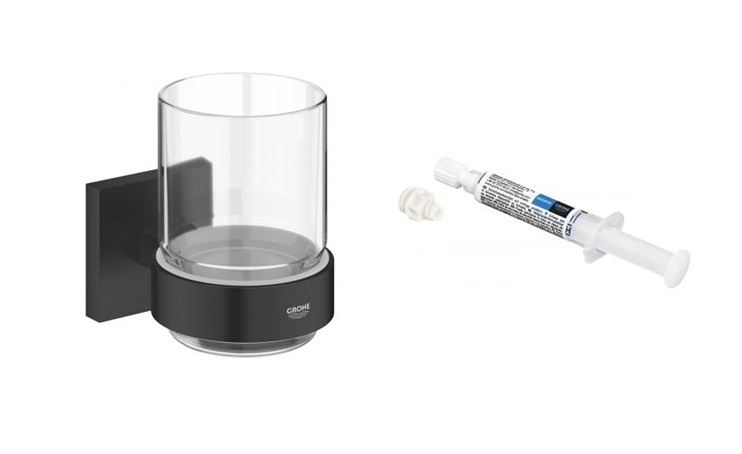 Zestaw Grohe Start Cube kubek do mycia zębów czarny i klej montażowy QuickGlue (410972430, 41127000)