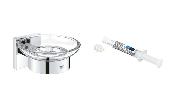 Zestaw Grohe Start Cube mydelniczka ścienna chrom i klej montażowy QuickGlue (41096000, 41127000)