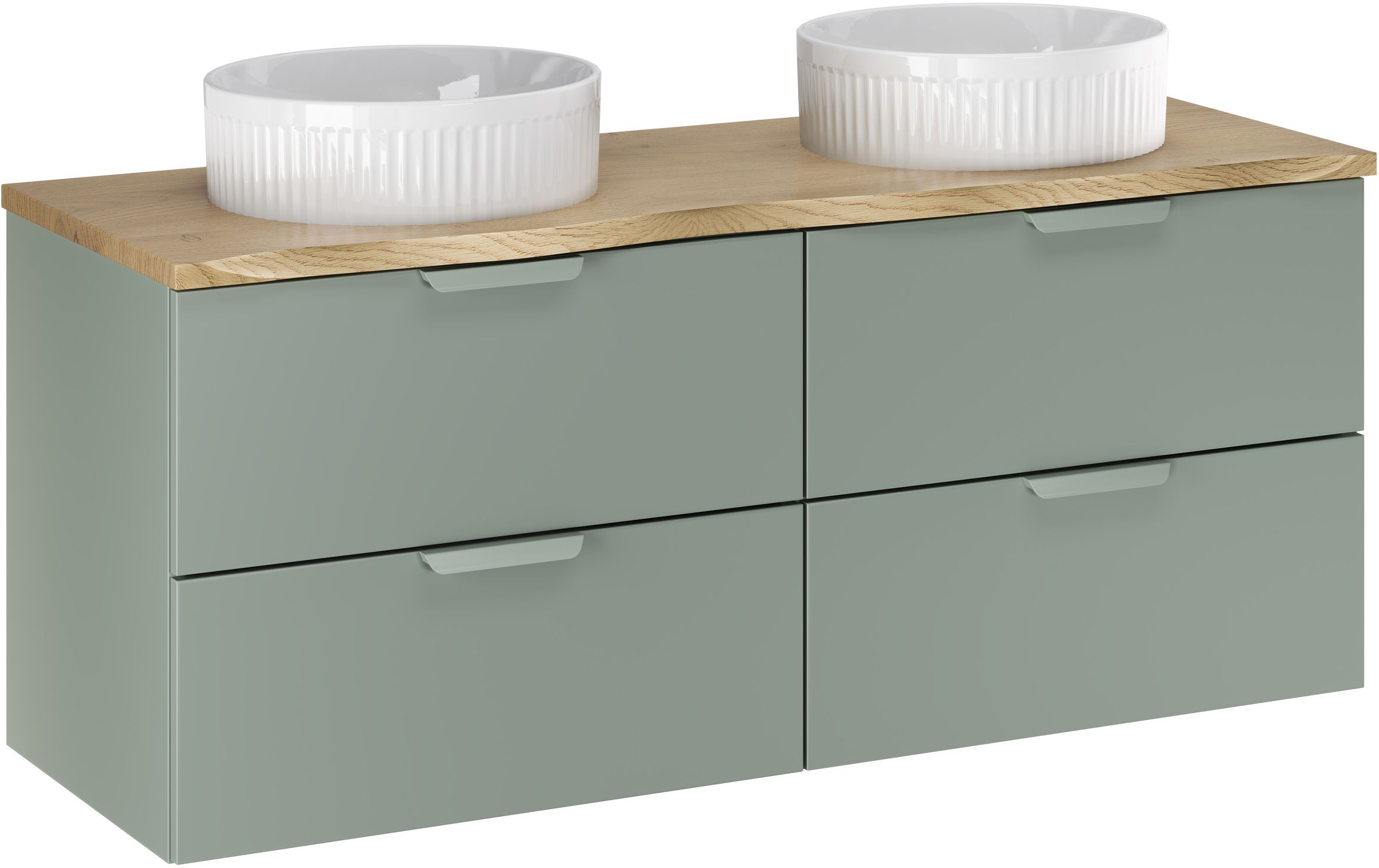 Zestaw Comad Aster Green dwie szafki 60 cm podumywalkowe wiszące z blatem 120 cm i umywalkami zielony/dąb SET-ASG B NAT CREMONA 120CM UN ...