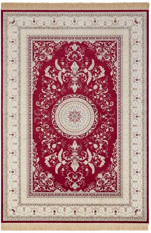 Dywan Nouristan 135x195, czerwony klasyczny wzór z frędzlami, z wiskozy i bawełny do salonu, 1 szt.