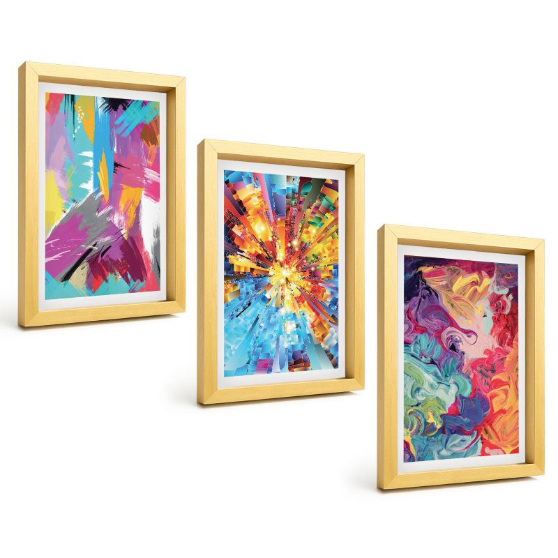 Trzyczęściowy Zestaw Obrazów ArtPrintCave 20x30 cm Złota rama Kolorowe abstrakcje farb wzory 1 kpl.