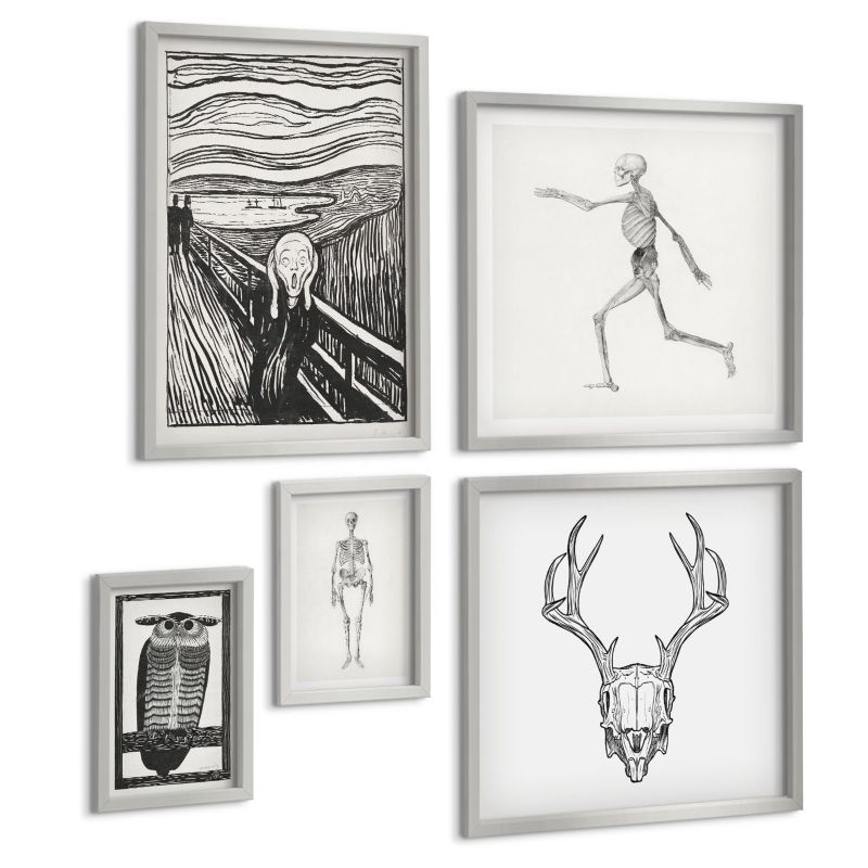 Zestaw 5 Obrazów ArtPrintCave (2x50x50+2x20x30+40x60cm) Srebrna rama Kuchenne roślinne akcesoria 1 kpl.