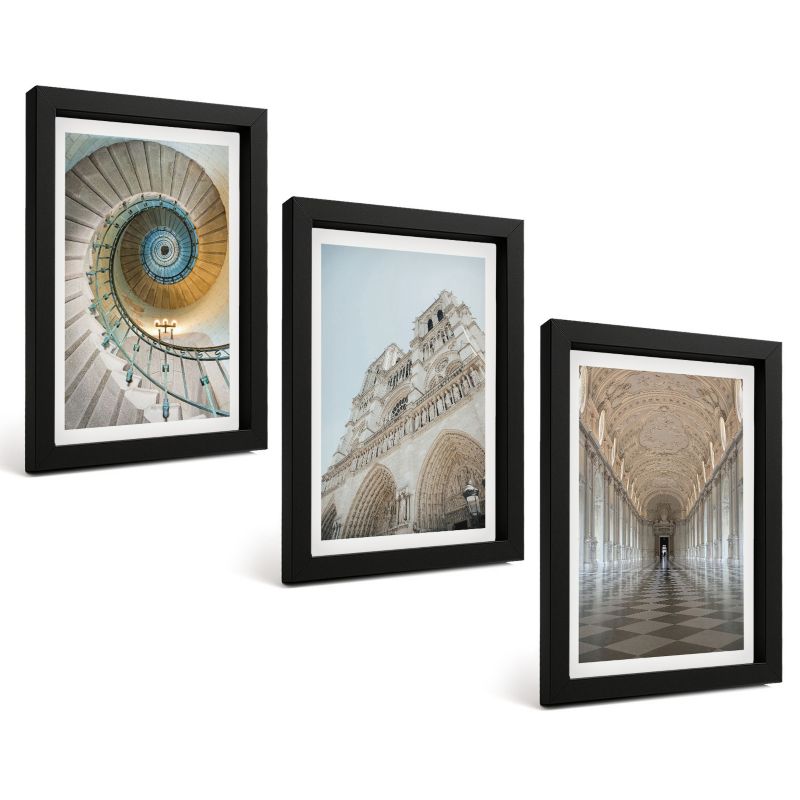 Komplet 3 Obrazów w Czarnej Ramie ArtPrintCave 20x30 cm Grafika Ścienna Schody spiralne katedry fasada 1 kpl.