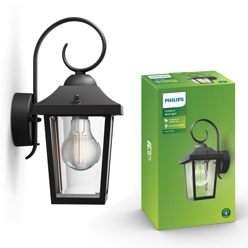 Kinkiet Ogrodowy Philips Lampa Elewacyjna Zewnętrzna Latarnia E27 IP44 Czarna Buzzard 1 szt.