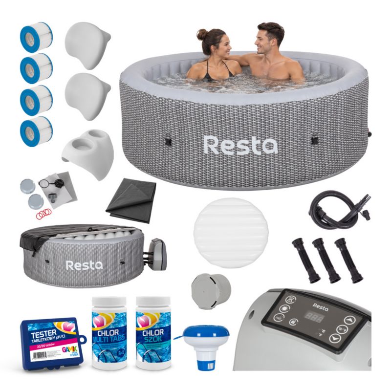 SPA ogrodowe dmuchane Resta Symi 204cm 2040W 6-osobowy szary zestaw premium 1szt.