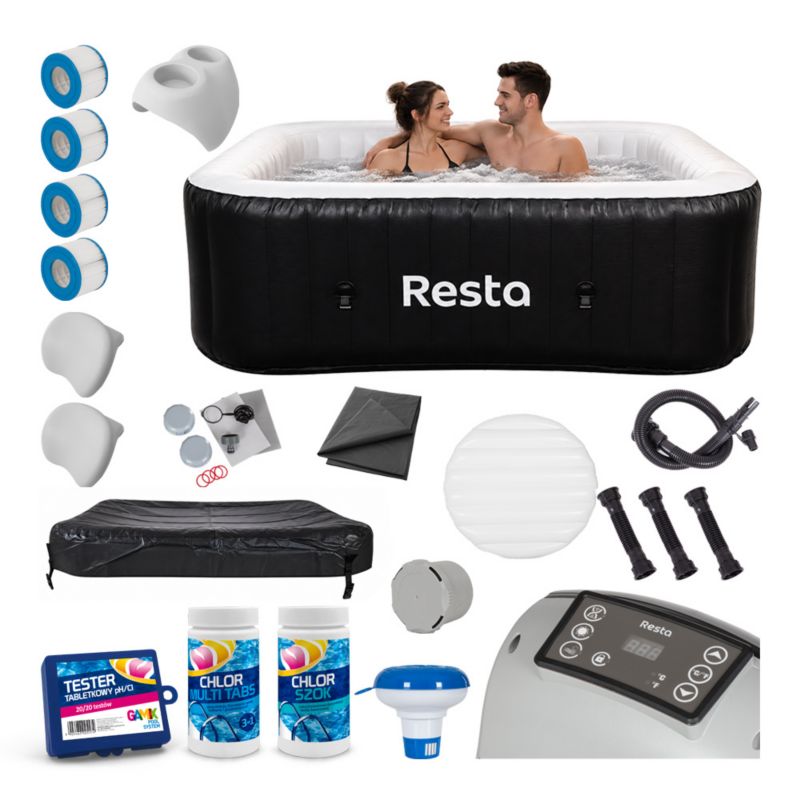 SPA ogrodowe dmuchane 180cm 2040W 4-osobowe czarny zestaw premium Resta Leros 1szt.