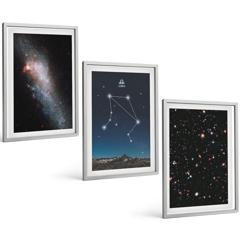 Trzyczęściowy Zestaw Obrazów ArtPrintCave 40x60 cm Srebrna rama Kosmos galaktyka Waga niebo 1 kpl.