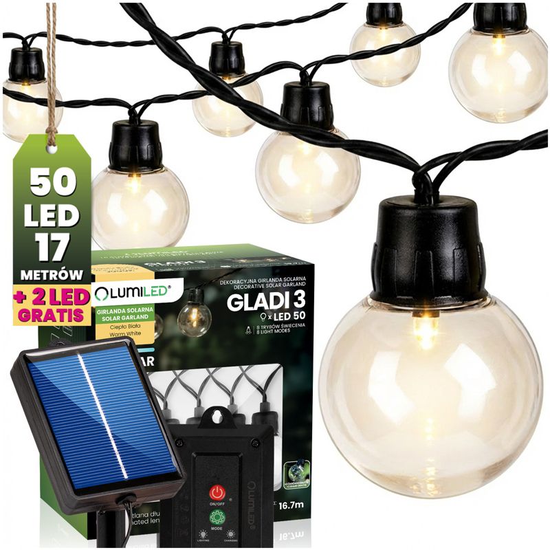 Girlanda Solarna Lumiled Ogrodowa 50 LED Balkonowa Ozdobne Kuleczki 16.7m 3000K 1 szt.